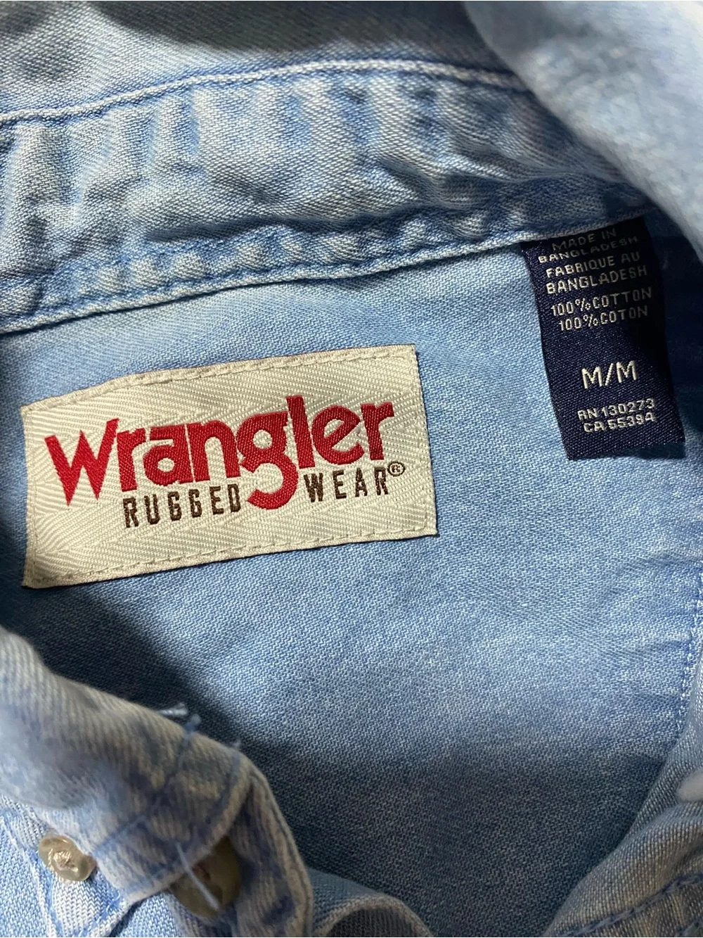 Wrangler Light Blue Denim Button-Down Shirt